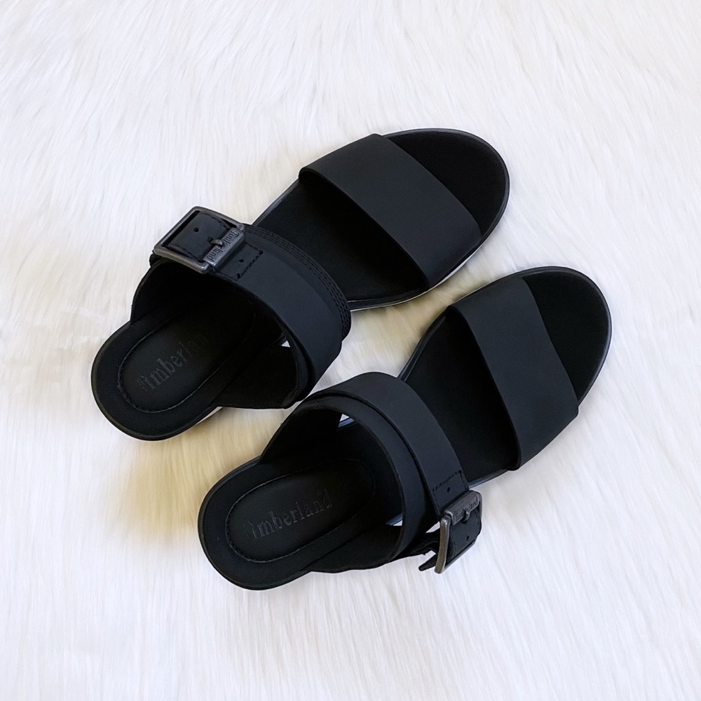 Timberland Women’s Koralyn Wedge 2 Band Black Nubuck Leather Sandals - Picture 6 of 10